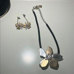 Floral Gold and Silver Necklace and Earring Set